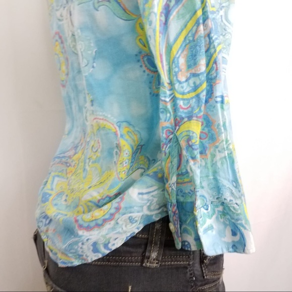 LRL Blue Multicolor Paisley Blouse Petite Small - Picture 4 of 7